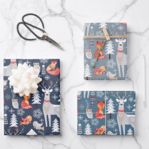 Hoja De Papel De Regalo Navidades de animales boscosos escandinavos