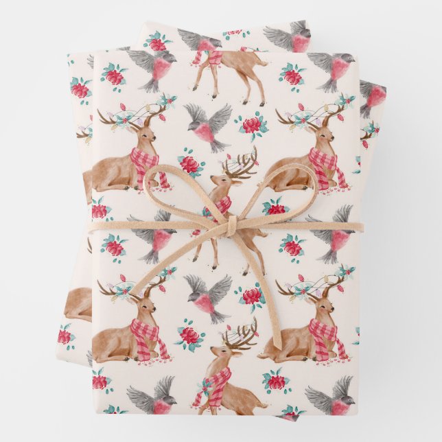 Hoja De Papel De Regalo Navidades de animales de Woodland envolviendo pape (In situ)