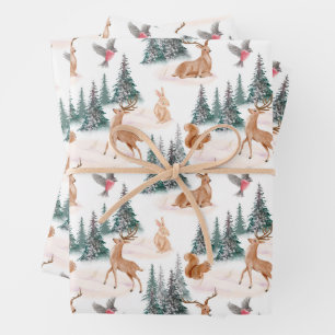 Hoja De Papel De Regalo Navidades de animales de Woodland envolviendo pape