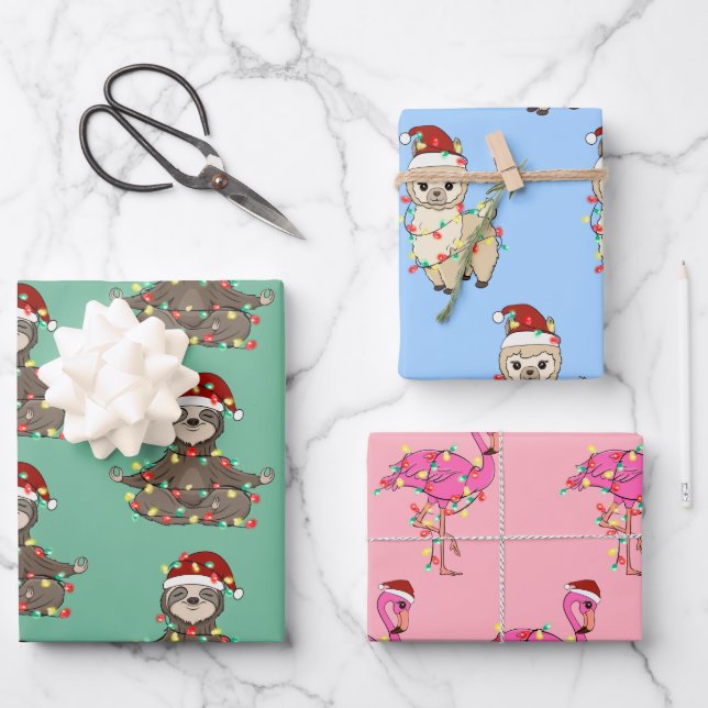 Hoja De Papel De Regalo Navidades de animales festivos (Anverso)