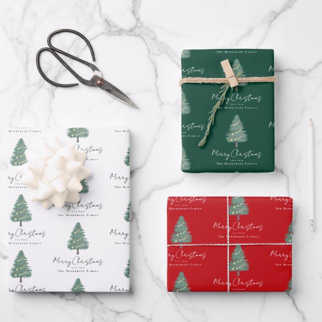 Hoja De Papel De Regalo Navidades de árbol de acuarela elegantes y persona (Anverso)