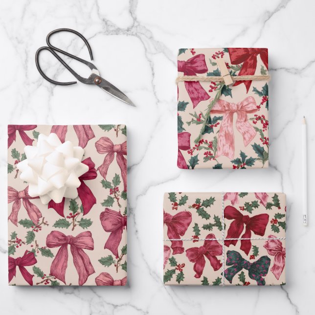 Hoja De Papel De Regalo Navidades de arcos rosados rojos (Anverso)