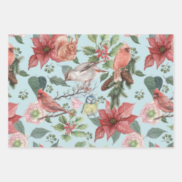 Hoja De Papel De Regalo Navidades de Aves de Invierno de la Vieja Poinsett