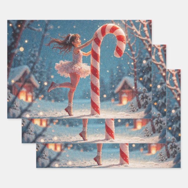 Hoja De Papel De Regalo Navidades de Ballerina Anime Chica y Candy Cane (Set)