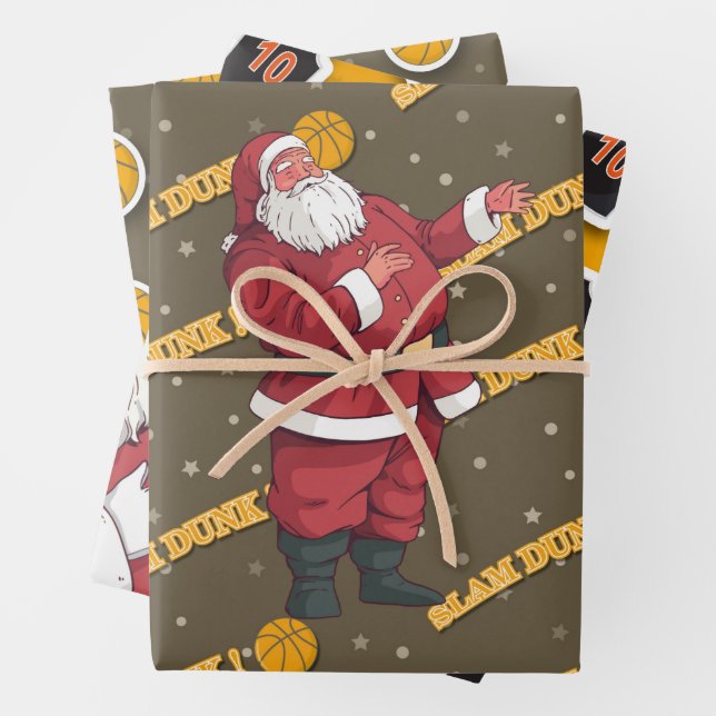 Hoja De Papel De Regalo Navidades de baloncesto con Santa Claus (In situ)
