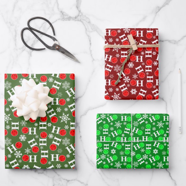 Hoja De Papel De Regalo Navidades de baloncesto Red Green Snowflake Ho Ho (Anverso)