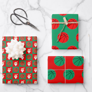 Hoja De Papel De Regalo Navidades de baloncesto rojo y verde y de Santa Ma