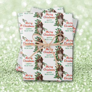 Hoja De Papel De Regalo Navidades de Basset Hound Red Berry Holly