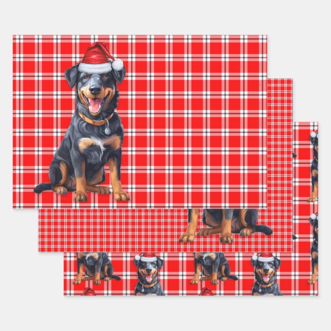 Hoja De Papel De Regalo Navidades de Beauceron Perro Red Holiday Plaid (Set)