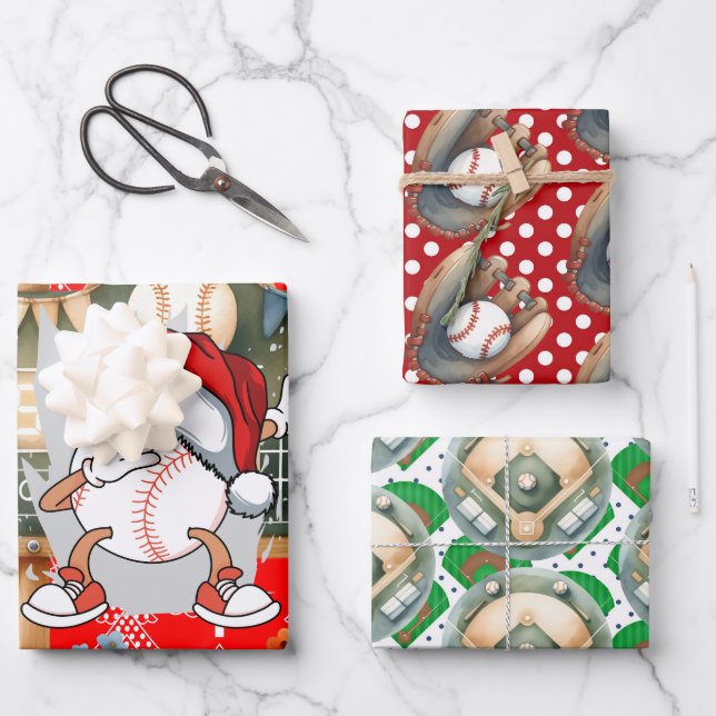 Hoja De Papel De Regalo Navidades de béisbol con tema de Snowman (Anverso)