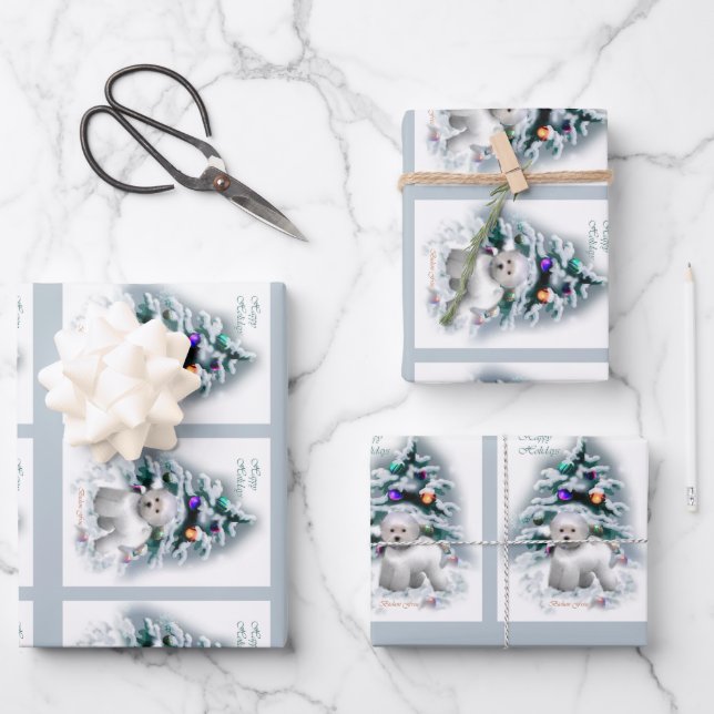 Hoja De Papel De Regalo Navidades de Bichon Frise (Anverso)