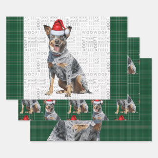 Hoja De Papel De Regalo Navidades de Blue Heeler Perro Green Plaid