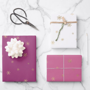 Hoja De Papel De Regalo Navidades de Boysenberry rosados con copos de niev
