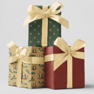 Hoja De Papel De Regalo Navidades de Brown Vintage Rocse Horse Holly