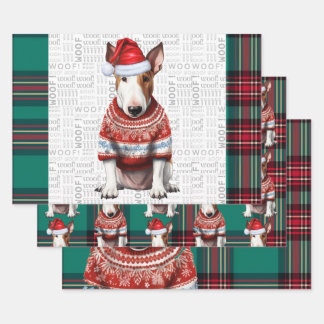 Hoja De Papel De Regalo Navidades de Bull Terrier Perro Red Green Plaid