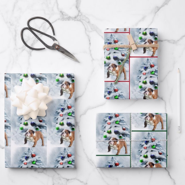 Hoja De Papel De Regalo Navidades de Bulldog de Inglaterra (Anverso)