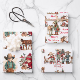 Hoja De Papel De Regalo Navidades de campo de niños de vacas y vacas
