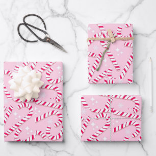 Hoja De Papel De Regalo Navidades de Candy Cane Rosa