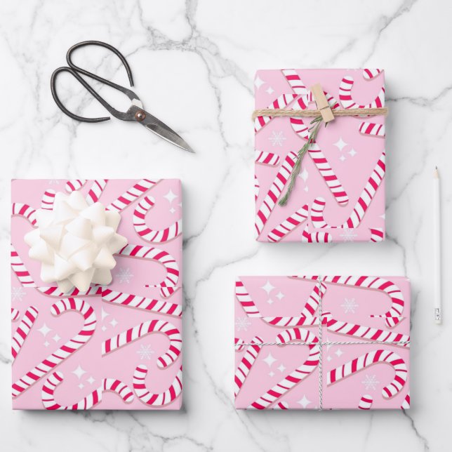 Hoja De Papel De Regalo Navidades de Candy Cane Rosa (Anverso)