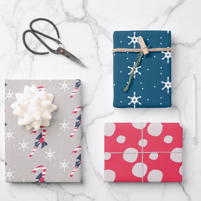 Hoja De Papel De Regalo Navidades de Candy Cane y Berry Snowflakes (Anverso)