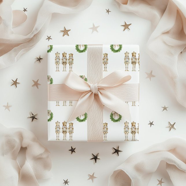 Hoja De Papel De Regalo Navidades de cazatalentos de oro (Gold Nutcracker Christmas Wrapping Paper)