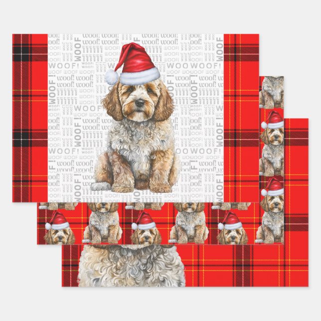 Hoja De Papel De Regalo Navidades de Cockapoo Dog Red Holiday (Set)