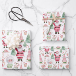 Hoja De Papel De Regalo Navidades de coordenadas rosadas de Santa Scene