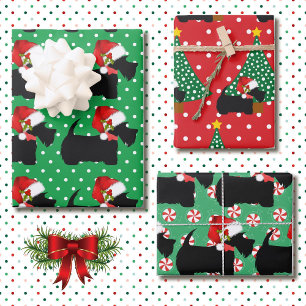 Hoja De Papel De Regalo Navidades de Coordinación Scottie Dog Santa Hat 3