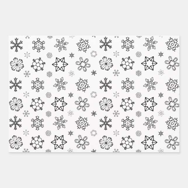 Hoja De Papel De Regalo Navidades de copo de nieve [Gris blanco negro] Env (Anverso)
