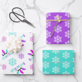 Hoja De Papel De Regalo Navidades de copos de nieve con amarre y brillante