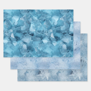 Hoja De Papel De Regalo Navidades de copos de nieve con hielo azul de invi