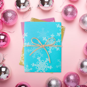 Hoja De Papel De Regalo Navidades de copos de nieve dorados de hielo rosa 