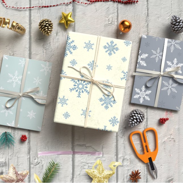 Hoja De Papel De Regalo Navidades de copos de nieve en 3 ambientes (Snowflakes Christmas set of 3 Wrapping Paper Sheet)