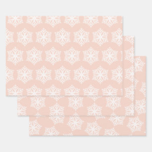 Hoja De Papel De Regalo Navidades de copos de nieve rosa y blanco de Rubor
