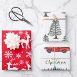 Hoja De Papel De Regalo Navidades de copos de nieve y renos Árbol verde<br><div class="desc">Navidades de acuarela moderna Hojas de papel de envolvimiento de hojas de papel de pinar verde verde de pino verde Leche de nieve moderno Papel de envoltura rojo y verde Renos y navidades de camiones rojos envolver papel</div>