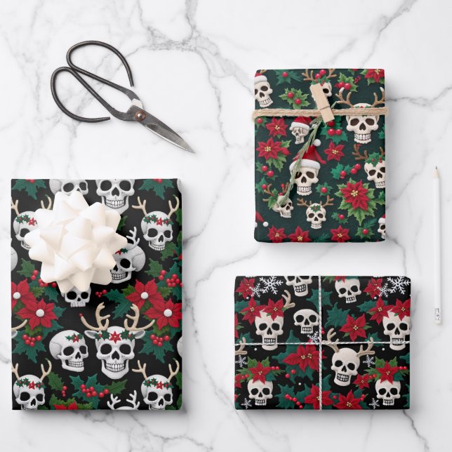 Hoja De Papel De Regalo Navidades De Crochet Crecen Con Poinsettias (Anverso)