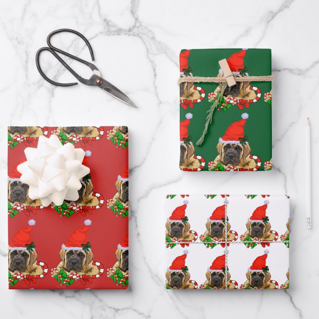 Hoja De Papel De Regalo Navidades de Cute English Mastiff (Anverso)