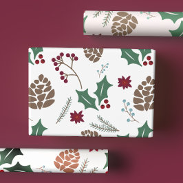Hoja De Papel De Regalo Navidades de Cute Pine Cone y Holly Berry