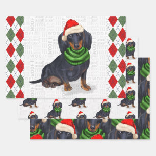 Hoja De Papel De Regalo Navidades de Dachshund perros y comida