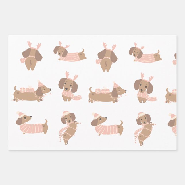 Hoja De Papel De Regalo Navidades de Dachshund rosados (Anverso)