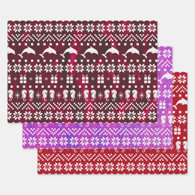 Hoja De Papel De Regalo Navidades de delfines y caballitos de mar (Set)