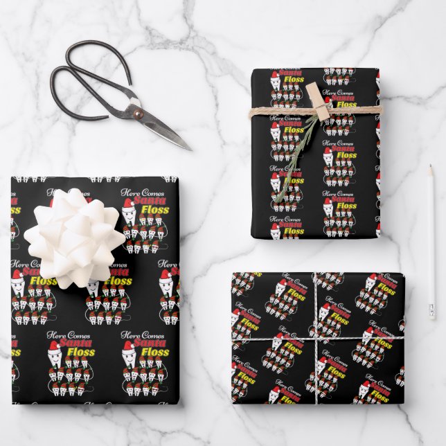 Hoja De Papel De Regalo Navidades de Dentista - Pun de Navidad de Santa Fl (Anverso)