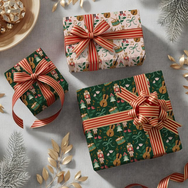 Hoja De Papel De Regalo Navidades de desnucleadores modernos doblan música (Modern Nutcracker Christmas Bow Ribbon Music Wrapping Paper Sheets)