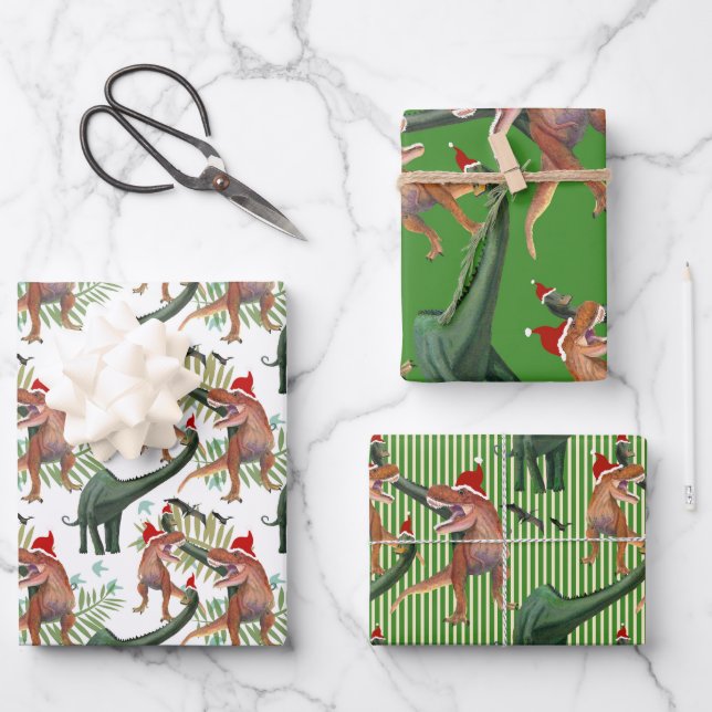 Hoja De Papel De Regalo Navidades de dinosaurios (Anverso)
