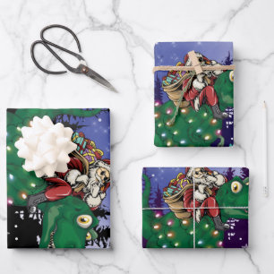 Hoja De Papel De Regalo Navidades de Dinosaurios Santa Claus