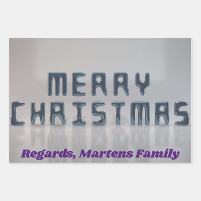 Hoja De Papel De Regalo Navidades de diseño azul 3d de texto personalizado (Anverso)