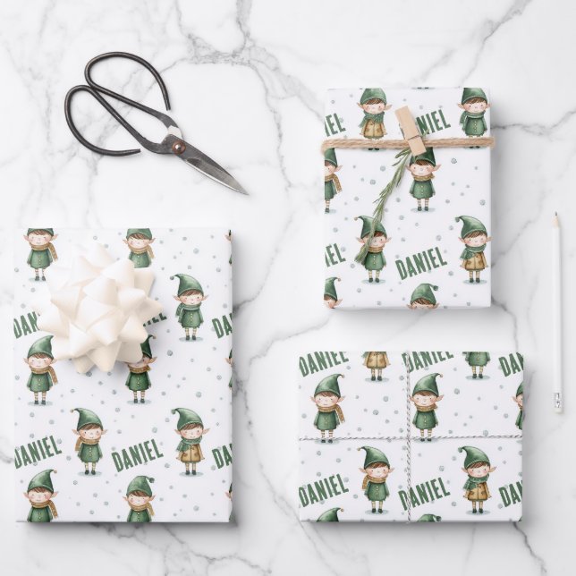 Hoja De Papel De Regalo Navidades de Elf de nombre personalizado (Anverso)