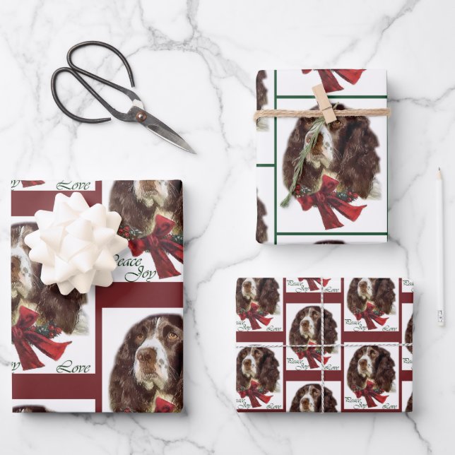 Hoja De Papel De Regalo Navidades de English Springer Spaniel (Anverso)