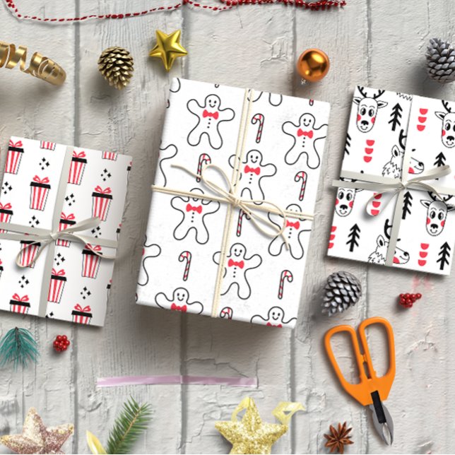 Hoja De Papel De Regalo Navidades de estilo escandinavo conjunto de 3 (Scandinavian style Christmas set of 3 Wrapping Paper Sh)