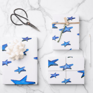 Hoja De Papel De Regalo Navidades de estrella azul Decoración foto con tex